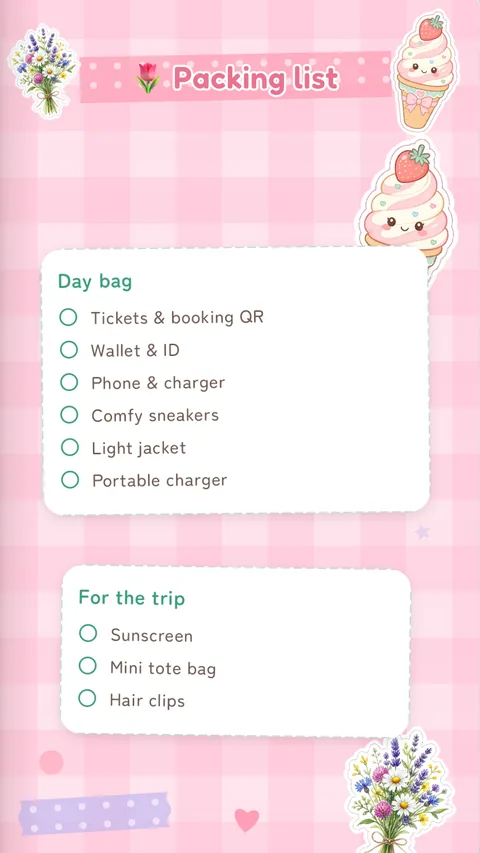 A packing checklist page